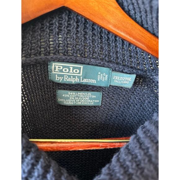 VTG Polo Ralph Lauren American Flag Cowlneck Navy Blue sweater XLT - Picture 3 of 4